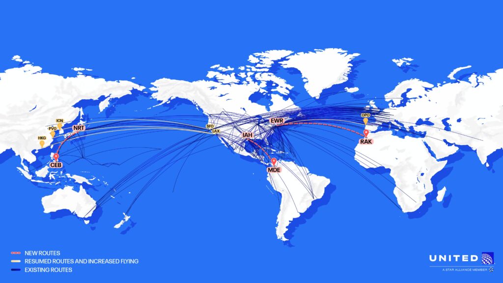 ユナイテッド航空の路線図